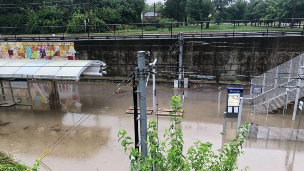 “The record rainfall in the St. Louis region is causing major service disruptions for MetroLink, and we are doing our best to keep to keep passengers moving,” Bi-State Agency’s Metro Transit is reporting on its website. (Photograph Courtesy of Metro Transit)
