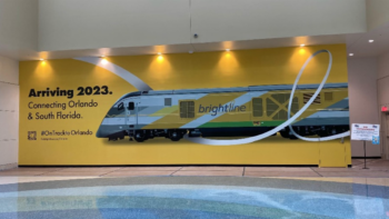 Brightline on Sept. 17 posted on Twitter: “See you next year, Orlando. Construction is 83% complete & our Orlando Station is taking shape!” The station is located in Orlando International Airport’s new Terminal C, which opened to the public on Sept. 20. (Photograph Courtesy of Brightline, via Twitter)