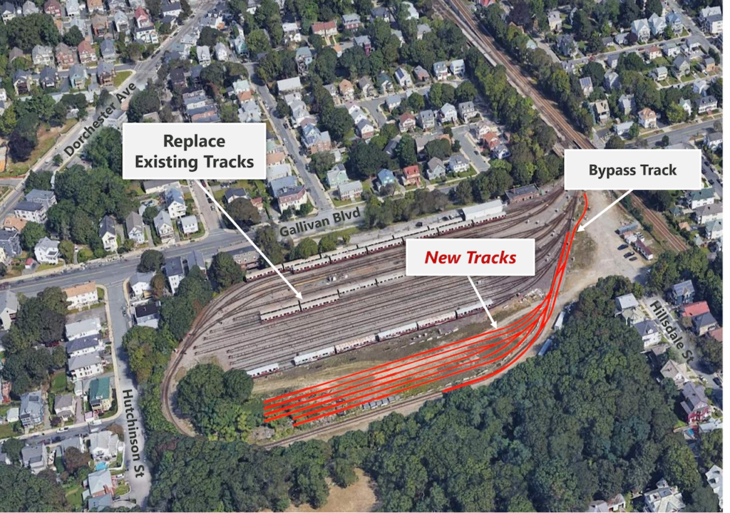 An aerial view of the work that will take place during the Codman Yard project.