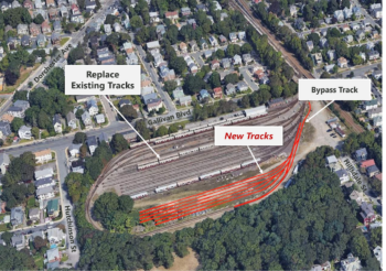 An aerial view of the work that will take place during the Codman Yard project.