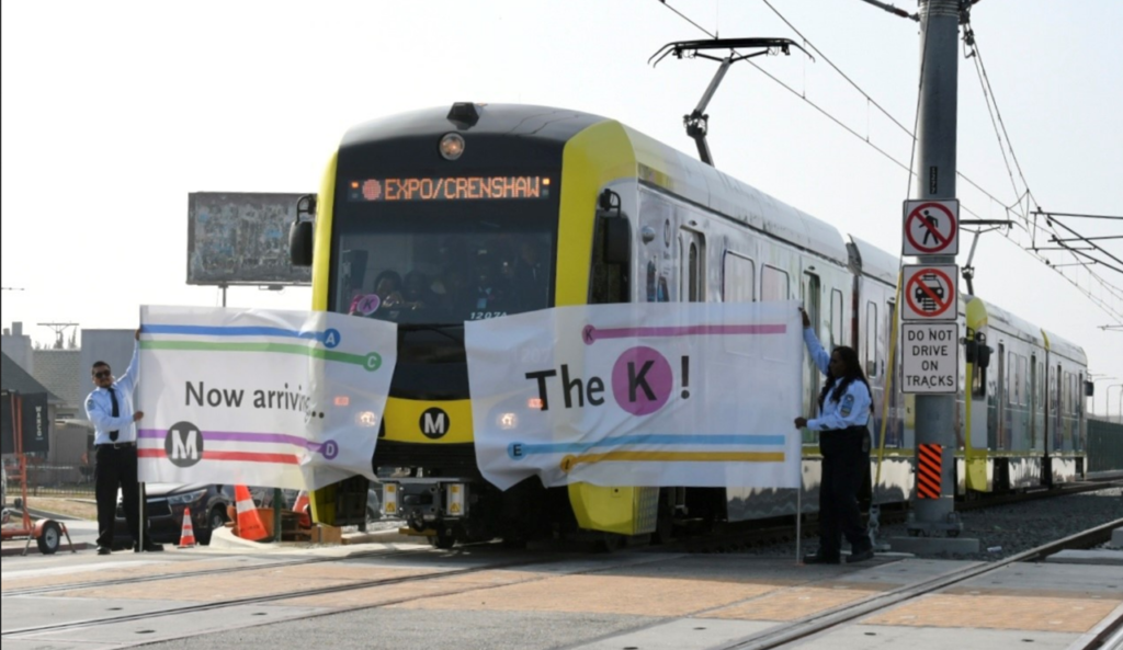 LACMTA officials on Oct. 7 commemorated the grand opening of the K Line, Los Angeles’ newest light rail line. (Photograph Courtesy of LACMTA)