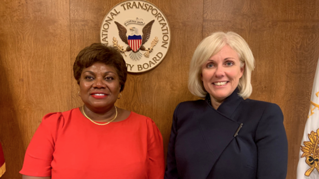 NTSB’s Chief Human Capital Officer Veronica Marshall (left) with Chair Jennifer Homendy. (Photograph Courtesy of NTSB)