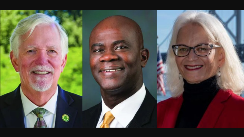 Pictured: 2022-23 AASHTO President Roger Millar (left) and Vice President Paul Ajegba; and Therese W. McMillan, Executive Director, ABAG and MTC.