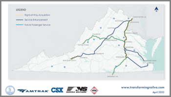 Map of the “Transforming Rail in Virginia” initiative