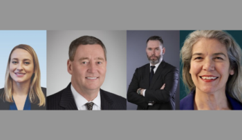 From left to right: WSP New York District Lead Rebecca Ashton; GATX Independent Chair of the Board James B. Ream; NYA Director of Sales and Marketing John Gleeson; and AECOM Vide President of Government Relations and Transit Market Sector Lead Kristen Watson.