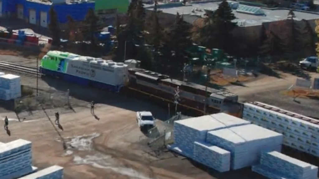 Canadian Pacific's hydrogen fuel cell-powered linehaul freight locomotive has performed its first revenue move. (Screenshot of a CP Video, from Twitter)