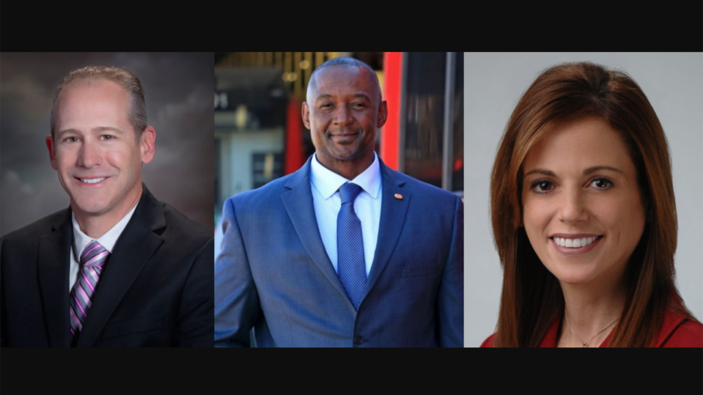 Pictured left to right: Jason Jewell, Managing Director, Los Angeles-San Diego-San Luis Obispo (LOSSAN) Rail Corridor Agency; Brian Riley, Chief Operating Officer of Rail, San Diego Metropolitan Transit System (MTS); and Jacqueline Peduzzi, Vice President and Business Unit Leader, STV.