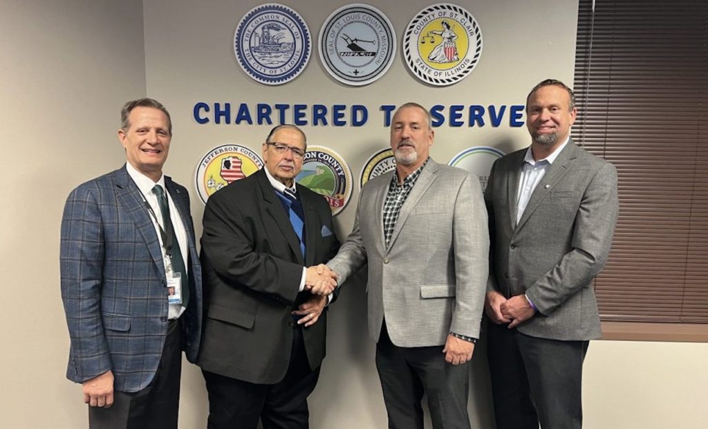 From left to right: Bi-State Development President & CEO Taulby Roach; Bi-State Development Board Chairman Herbert Simmons; IBEW Local 2 Business Manager Ken Pebbles; and IBEW Local 309 Asst. Business Manager Mark Link