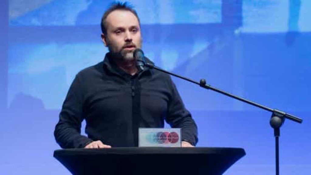 Oleksandr Petrovskyi, board member of UZ, accepting the Rail Champion award for Ukrainian Railways in recognition of its remarkable resilience and continuation of services at a time of war and hardship. Photo Credit: CER