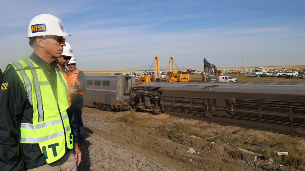 Pictured: NTSB Vice Chairman Bruce Landsberg at the scene of the Sept. 25, 2021 Amtrak derailment near Joplin, Mont. (Photograph: Courtesy of NTSB, Sept. 26, 2021)