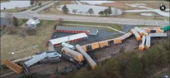 Aerial view of March 4 derailment. (Courtesy of Clark County Emergency Management Agency)