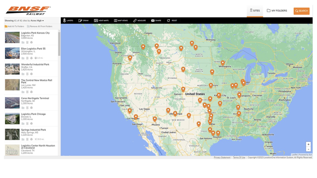 BNSF has debuted its Location One Information System that allows potential rail-served customers to identify the right site on the BNSF rail network for their business.