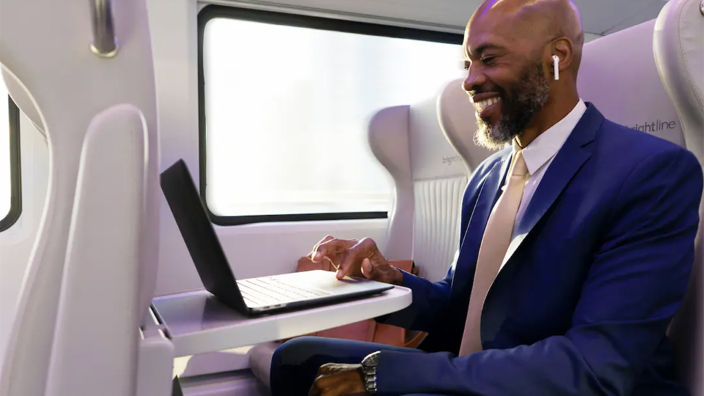 Brightline has teamed with Starlink to provide internet connectivity onboard its five trainsets serving South Florida between Miami and West Palm Beach. It will be added to Brightline’s five newest Siemens Mobility trainsets this summer when service to Orlando is slated to begin. (Brightline Photograph)