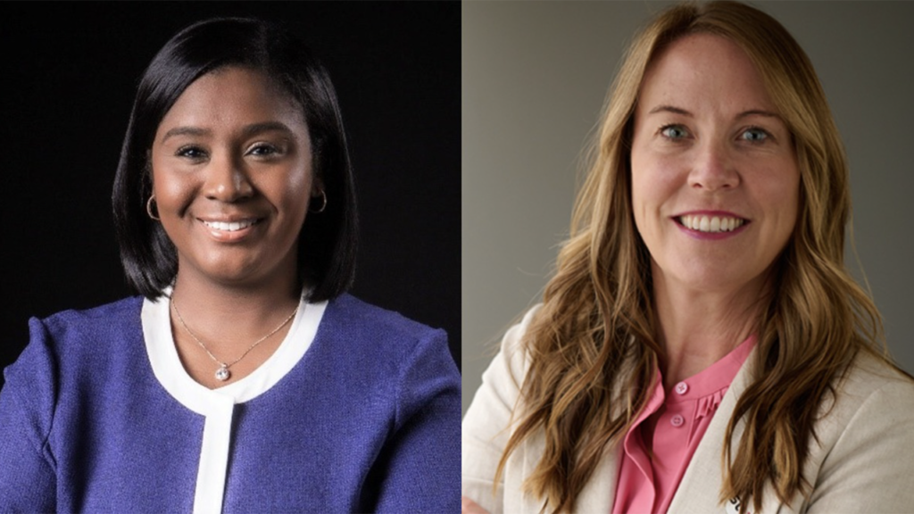 Gabrielle (Farrell) Mondestin, Chief Communications Officer, MBTA (left); and Liz Justison, Transportation West Operating Group President, STV.