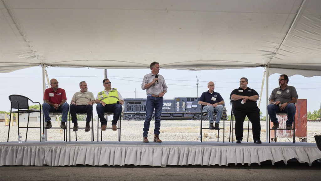 “We thank the unions for their partnership on improving safety and quality of life for every employee,” Norfolk Southern President and CEO Alan H. Shaw said during his railroad’s June 1 town hall meeting, which included labor leader speakers. “We said we wanted to partner more effectively with union leadership—and today you see management and labor keeping that promise.” (Norfolk Southern Photograph)