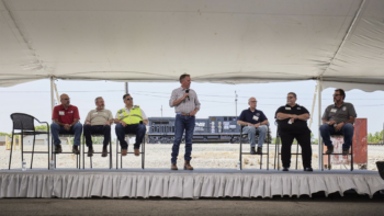 “We thank the unions for their partnership on improving safety and quality of life for every employee,” Norfolk Southern President and CEO Alan H. Shaw said during his railroad’s June 1 town hall meeting, which included labor leader speakers. “We said we wanted to partner more effectively with union leadership—and today you see management and labor keeping that promise.” (Norfolk Southern Photograph)