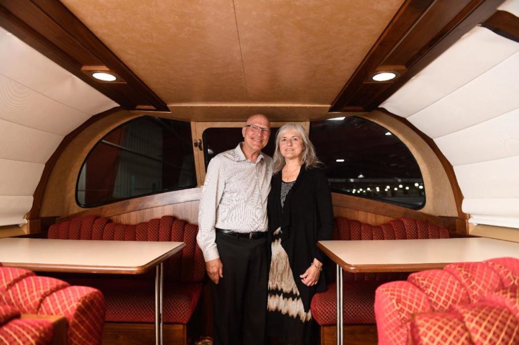 Richard Hockett Jr. with his wife, Mary, at Union Pacific's Heritage Park in Council Bluffs, Iowa.