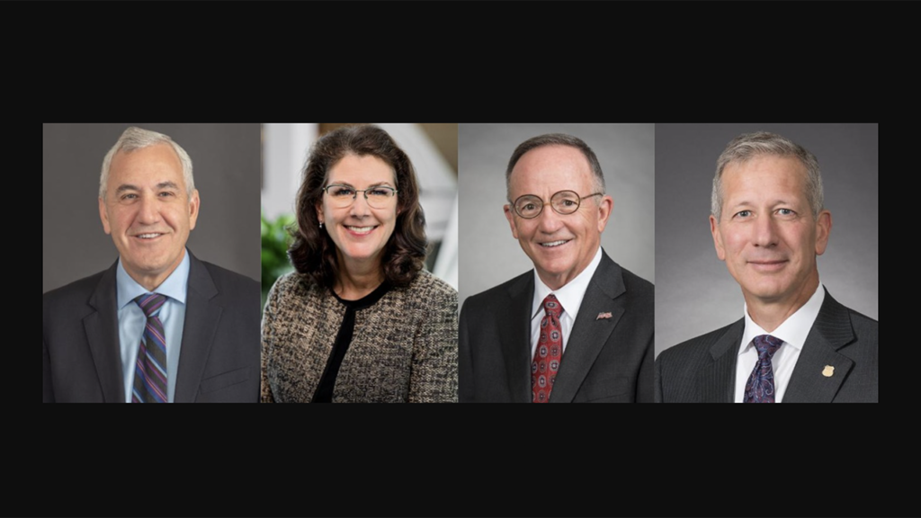 Effective Aug. 14, Jim Vena (left) becomes CEO and member of the Board; Beth Whited, President; and Mike McCarthy (second from right), Board Chair. Lance Fritz, UP Chairman, President and CEO, has stepped down.