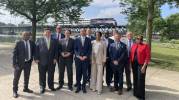 On July 6, Metra Board Chair Romayne C. Brown and CEO/Executive Director Jim Derwinski joined Illinois Gov. JB Pritzker and Rockford, Ill., elected officials to announce that the commuter railroad will operate state-supported passenger rail service to Rockford starting in late 2027. (Photograph and Caption Details Courtesy of Metra, via Twitter)