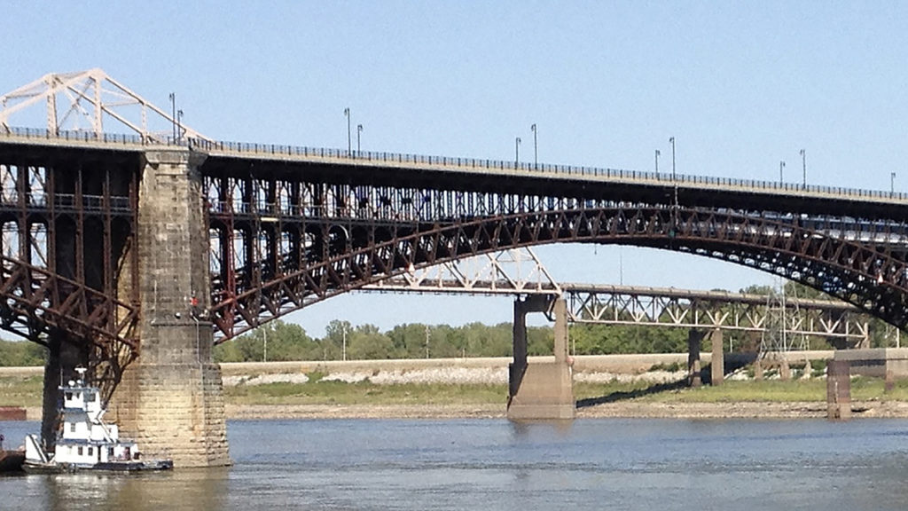 Figure 1: The Eads Bridge in St. Louis, Mo. Opened in 1874, it is the oldest bridge in active service over the Mississippi River. It carries both railway and highway traffic. (Courtesy of Gary T. Fry.)