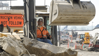 TriMet’s “A Better Red” project to completely replace the Portland International Airport MAX station and install a second track along the alignment, between the new station and Air Cargo Road, has hit its halfway mark. (TriMet Photograph)