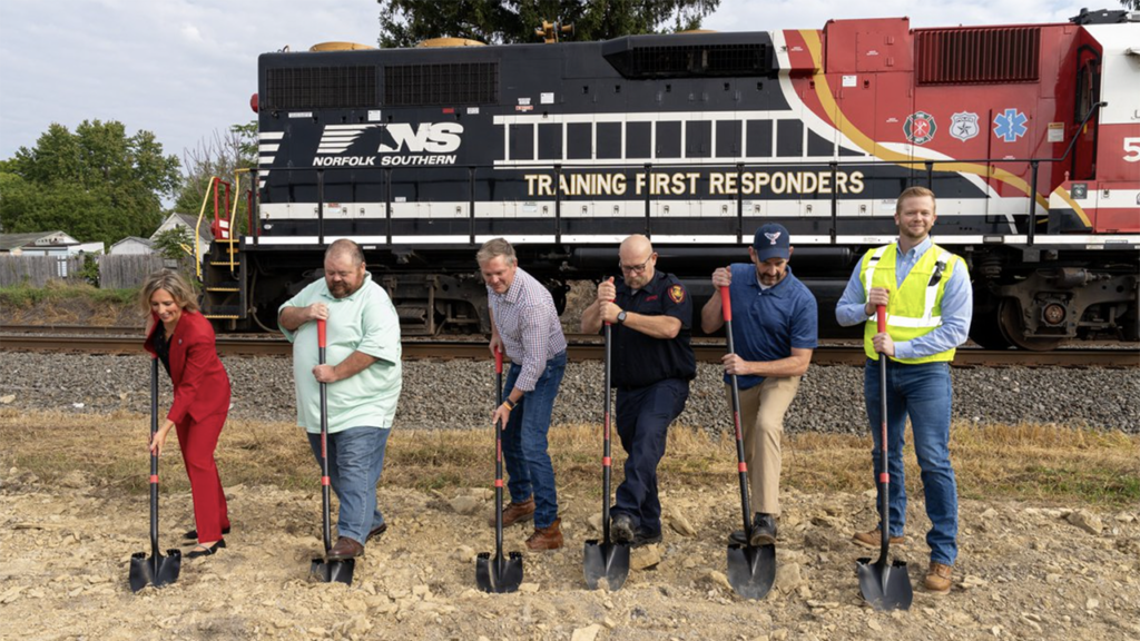 NS on Sept. 21 reported via LinkedIn: “We are excited to break ground on our new regional safety training center in East Palestine today! This facility will provide ongoing, free specialized training for first responders from Ohio, Pennsylvania, West Virginia, and the greater region.” Pictured here from L to R: State Rep. Monica Robb Blasdel, East Palestine Mayor Trent Conaway, NS President and CEO Alan H. Shaw, East Palestine Fire Chief Keith Drabick, State Sen. Mike Rulli, and NS VP of Safety John Fleps.