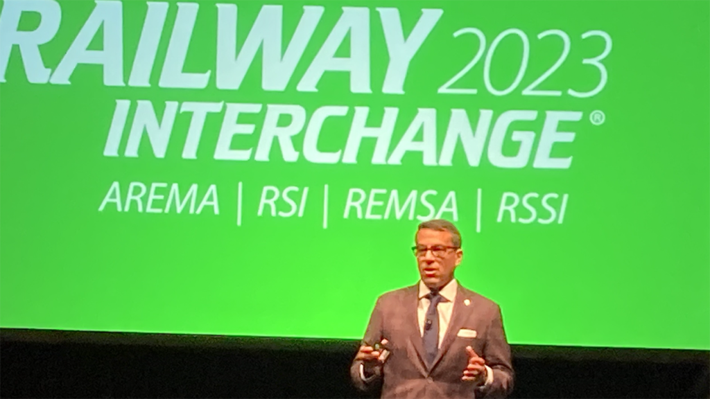 Coby Bullard, Senior Vice-President Sales and Marketing–Merchandise, ECP, Transload and Business Development was the kick-off speaker at Railway Interchange.