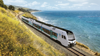 The state of California and Stadler have signed a contract for four hydrogen-powered trainsets, “marking a significant step towards a sustainable, emissions-free future for the Golden State,” Stadler reported in an Oct. 12 LinkedIn post. (Rendering Courtesy of Stadler)