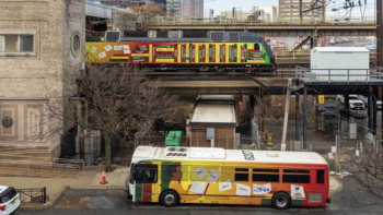 At New Jersey Transit, a commuter rail locomotive and two buses are specially wrapped to with graphics celebrating prominent African Americans and their contributions to American history. (Photograph Courtesy of NJT via Facebook)