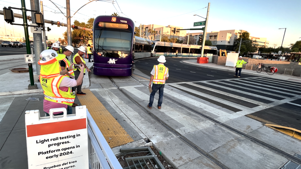 With service expected to launch early next year, Phoenix Valley Metro’s 1.6-mile Northwest Extension Phase II project is now in the testing phase. (Phoenix Valley Metro Photograph)