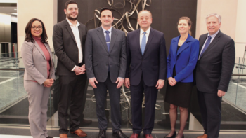 Pictured, from left to right: Carita Ducre, APTA Vice President, Workforce Development and Educational Services; Simon Minelli, CUTA Director, Research, Technical Services and Industry Programs; Marco D’Angelo, CUTA President and CEO; Paul P. Skoutelas, APTA President and CEO; Petra Mollet, APTA Vice President, Strategic and International Programs; and Art Guzzetti, APTA Vice President, Mobility Initiatives and Public Policy. (CUTA Photograph)