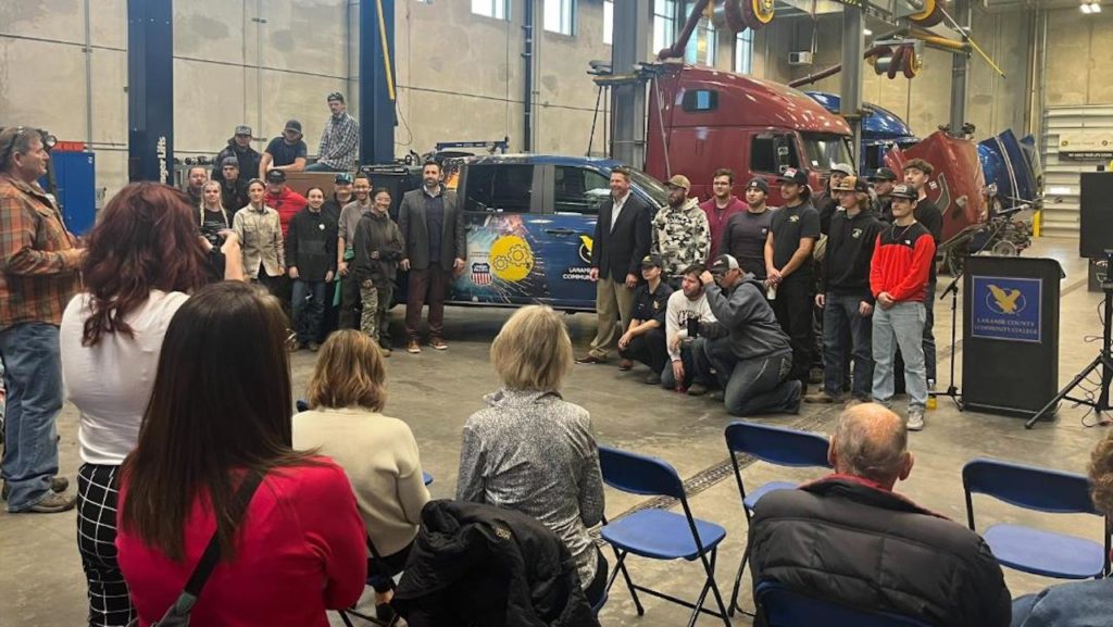 Representatives from LCCC and Union Pacific unveil their groundbreaking public-private partnership, a direct collaboration between academia and industry to revolutionize trades education.