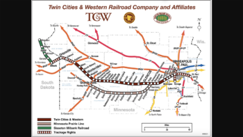 Twin Cities & Western Railroad, Railway Age’s 2008 Short Line of the Year, is receiving a $328,424 grant from the Minnesota Department of Transportation to extend the stub track over a recently acquired parcel and to create a full siding with connections to its main line, enabling greater access and track capacity to support a large transload operation. (TC&W Map)