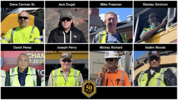 2024 50-year honorees, UP, top row, from left: Dana Carman Sr., locomotive engineer; Jack Dugal, locomotive engineer; Mike Freeman, locomotive engineer; Stanley Grishom, locomotive engineer; bottom row, from left: David Perez, locomotive engineer; Joseph Perry, yardperson; Mickey Richard, flagging foreperson; and Vadim Woods, conductor. (Image Courtesy of UP)
