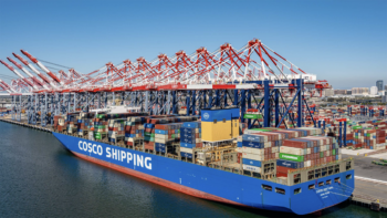 At the Port of Long Beach, Calif., dockworkers and terminal operators moved 750,424 TEUs (twenty-foot equivalent units) last month, up 14.4% from April 2023. (POLB Photograph)