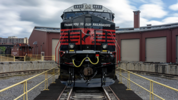 NS recently unveiled this new locomotive paint scheme in Altoona, Pa., that pays tribute to its railroaders. (Alan Shaw Photograph)