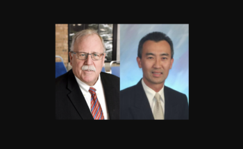 Pictured (left to right): The late David Brian McLaughlin, American Seating, and John Hong, HNTB. (Photographs from American Seating and HNTB, respectively)