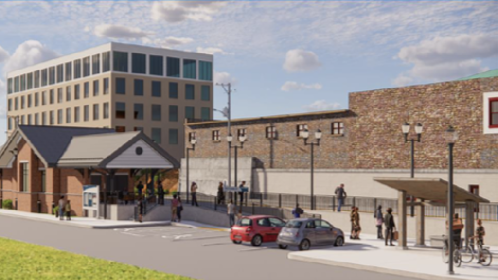 A new Amtrak station in Brattleboro, Vt., is being built to improve accessibility; it will have the state’s first-ever level boarding train platform. (Rendering Courtesy of Amtrak)