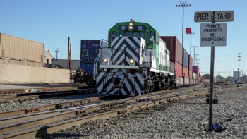 It looks and acts like a diesel-electric. But it’s not a diesel-electric. It’s the Progress Rail EMD® SD40JR Joule battery-electric, seen here operating in regular service on Pacific Harbor Line. (Photograph by Progress Rail, a Caterpillar Company)
