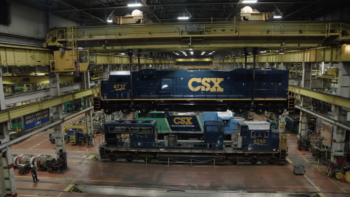 “From the machinists in the wheel shop to the electricians and the clerical employees who ensure we have the necessary materials, this achievement is truly a ONE CSX team effort,” CSX Plant Superintendent Mike Langhauser said of the Huntington Heavy Repair Shop’s recent AAR M-1003 certification with zero exceptions. (Screen Grab from the CSX Video)