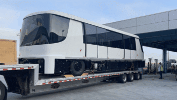 The final four of 44 INNOVIA 300 APM cars from Alstom have arrived at LAX, whose automated people mover system is slated to open in January 2026. (Photograph Courtesy of Los Angeles World Airports)