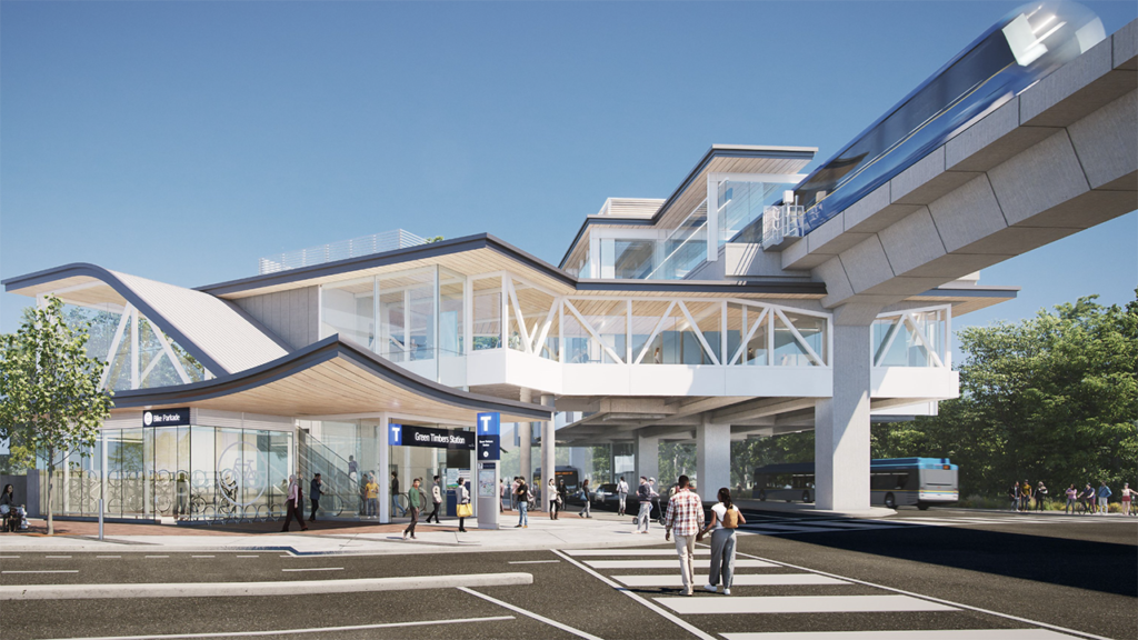 The Surrey Langley project will extend SkyTrain’s Expo Line nearly 10 miles and include eight stations. (Rendering Courtesy of the Province of British Columbia)