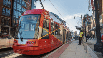 The 2.4-mile DC Streetcar, which launched its first phase in 2015 and second phase in 2016, runs free, daily trips along the H Street NE Corridor and Benning Road from Union Station to Oklahoma Avenue. Daily ridership is said to reach upwards of 3,500 passengers. (District Department of Transportation Photograph)