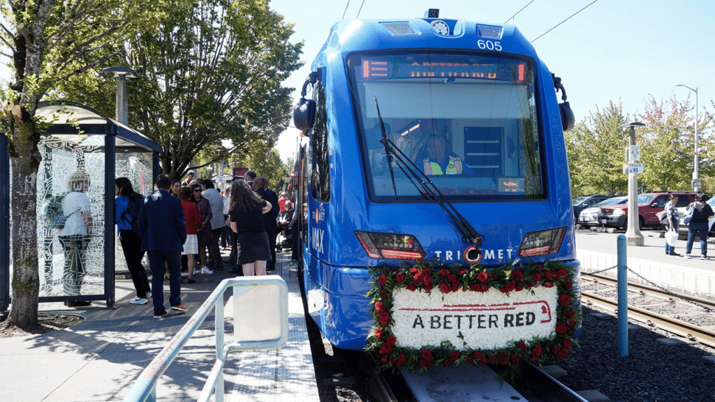 TriMet on Aug. 28 officially launched the 7.8-mile, 10-station Max Red Line extension, wrapping up its three-year, $218 million A Better Red project to increase the light rail system’s reliability, to serve the growing job center of Washington County, and to provide more people with a one-seat ride to and from Portland International Airport. (TriMet Photograph)