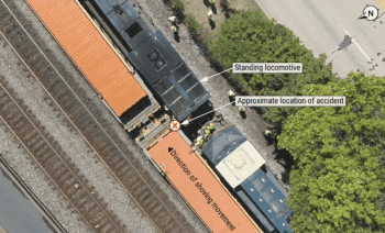 Figure 1. Aerial view of the accident scene. (CSX Image, Courtesy of NTSB)