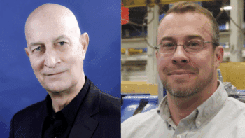 Norman Brown, Legislative Director, New York State Council of Machinists (left), and Brandon Teal, Director, Railway Machine Systems, NSH USA.(Photographs courtesy of MTA, left; and NSH USA)