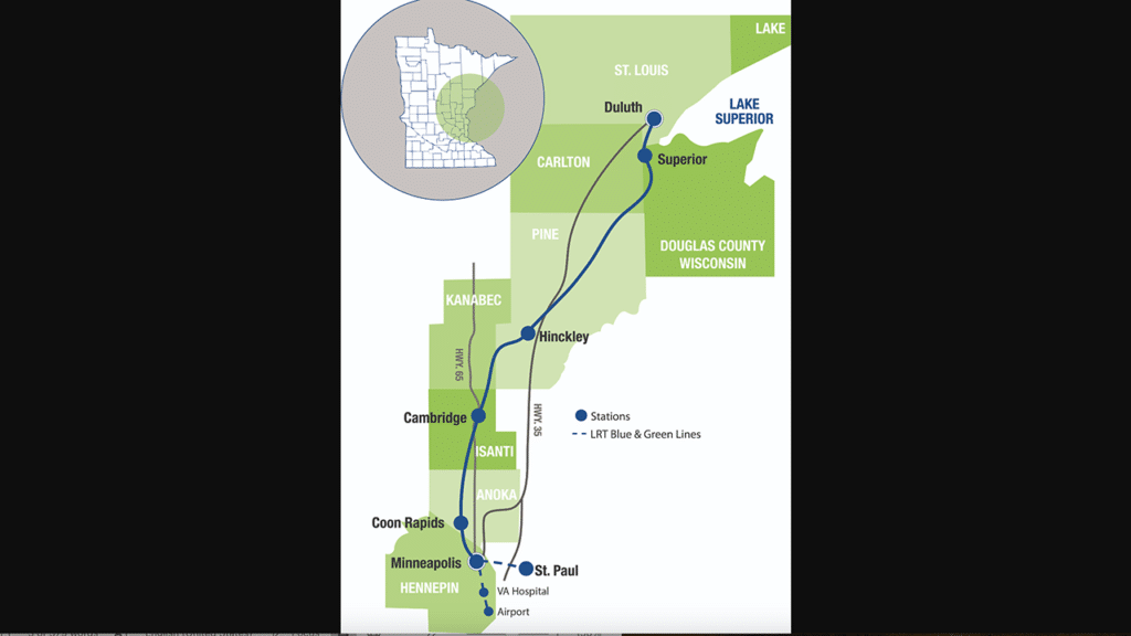Northern Lights Express project map courtesy of MnDOT.