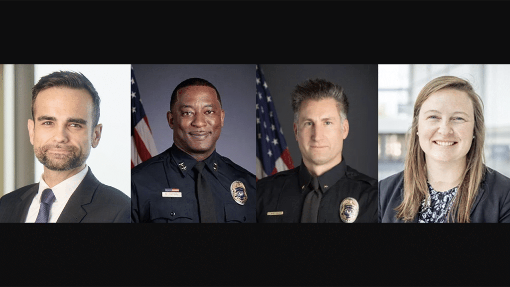 From left to right: Eric Buettner, Cando Rail & Terminals; Dr. Glynell Horn Jr. and Steven Martingano, Denver (Colo.) Regional Transportation District; and Rachel Bernhard, HDR. (Photographs courtesy of the respective organizations)