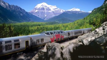 VIA Rail Canada released this rendering of the locomotives and cars that will be acquired to replace the current “pan-Canadian” fleet that runs outside the Québec City–Windsor corridor. (Rendering Courtesy of VIA Rail)
