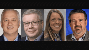 Pictured (left to right): Brad Thomas and David Scorey, Keolis North America; Jess Carneiro, Bohr Electronics; and Scott Sauer, SEPTA. (Photographs courtesy of the respective organizations)
